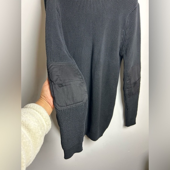 VTG Rothco Sweater Mechanic Men Black L Knit Elbow patch Longline Old Money Army - Picture 8 of 16